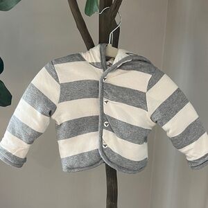 Striped/ABC Reversible Baby Hoodie in Gray and White